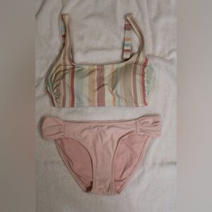 Xhilaration 2 piece Bikini Light Pink Striped Pallette Swimwear Size DD/M
